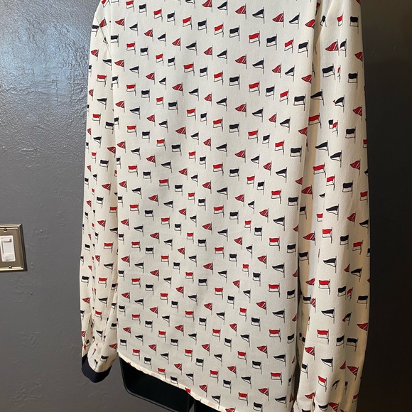 Talbots Ivory Blue & Red Sail nautical Flag Blouse - Picture 8 of 15